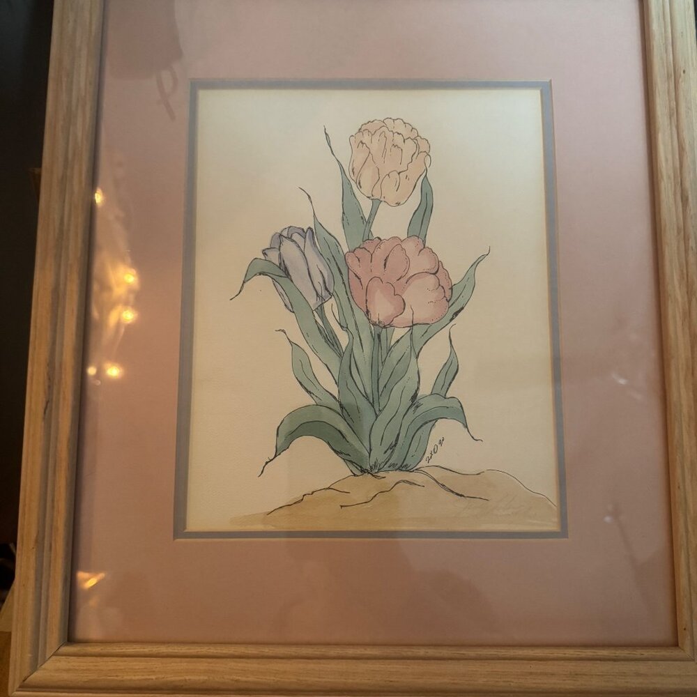 Judy Labrum Handpainted Watercolor Tulip Artwork Framed Limited Edition Matte Fr